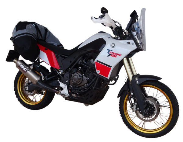 Podkova 70l Adventure Extrém – sedlový cestovní vak na motorku s vnitřními vaky, barvy: písková, šedá, černá.