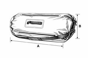 Nákres zadního vaku na motorku 60L s bočním vstupem černo-žlutý